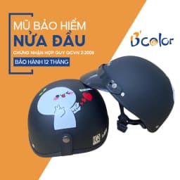 Thumbnail Mũ Bảo Hiểm B'color Loại Nửa Đầu Màu Đen Họa Tiết Kèm Lưỡi Trai 2