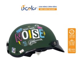 Thumbnail Mũ Bảo Hiểm B'color Màu Xanh Rêu Có Chữ Noise Loại Nửa Đầu Kèm Lười Trai 3