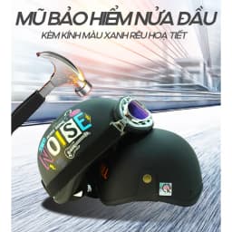 Thumbnail Mũ Bảo Hiểm Màu Đen Có Chữ Noise Loại Nửa Đầu Kèm Kính Thời Trang B'COLOR 4