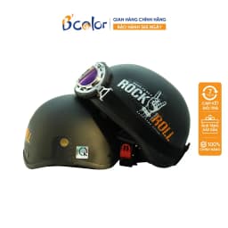 Thumbnail Mũ Bảo Hiểm Màu Đen Có Chữ Rock Roll Loại Nửa Đầu Kèm Kính Thời Trang B'COLOR 1