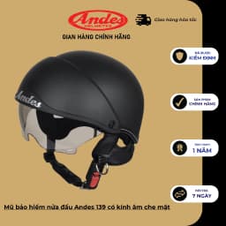 Thumbnail Mũ bảo Hiểm nửa đầu 1/2 ANDES 139 chính hãng có kính ẩn - Tháo Được Lót/Giấu Kính 1