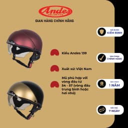 Thumbnail Mũ bảo Hiểm nửa đầu 1/2 ANDES 139 chính hãng có kính ẩn - Tháo Được Lót/Giấu Kính 4