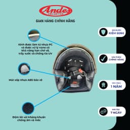 Thumbnail Mũ bảo Hiểm nửa đầu  ANDES 139 hàng chính hãng có kính ẩn - Tháo Được Lót/Giấu Kính- nhiều màu 4
