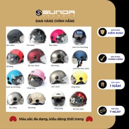 Thumbnail Mũ bảo hiểm nửa đầu  có kính Sunda 136 chính hãng mẫu mới nhiều màu 2