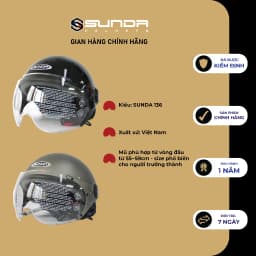 Thumbnail Mũ bảo hiểm nửa đầu  có kính Sunda 136 chính hãng mẫu mới nhiều màu 3