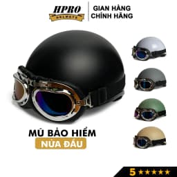 Thumbnail Mũ bảo hiểm nửa đầu Hpro Helmets nhiều màu sắc thời trang, cá tính, kèm kính UV, phi công, Freesize (55-59cm) 1