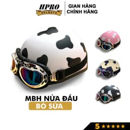 Thumbnail Mũ bảo hiểm nửa đầu Hpro Helmet, có kính UV, phi công, tem Bò Sữa cute, an toàn, chất lượng, Freesize (55-59cm) 1
