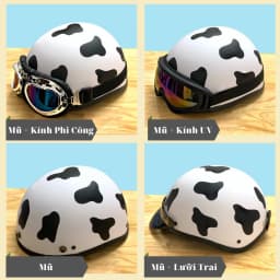 Thumbnail Mũ bảo hiểm nửa đầu Hpro Helmet, có kính UV, phi công, tem Bò Sữa cute, an toàn, chất lượng, Freesize (55-59cm) 3