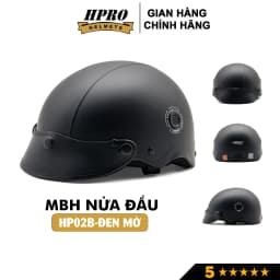 Thumbnail Mũ bảo hiểm nửa đầu Hpro helmet, kiểu dáng thời trang, màu đen mờ cá tính mạnh mẽ, Freesize(52-56cm) 1