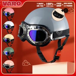 Thumbnail Mũ bảo hiểm nửa đầu màu trắng ngọc trai lưỡi trai VARO, kèm kính phi công 1