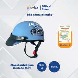 Thumbnail Mũ Bảo Hiểm Nửa Đầu Màu Xanh Họa Tiết Hình Xe Máy Kèm Lưỡi Trai Chính Hãng B'COLOR 1