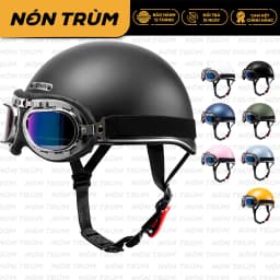 Thumbnail Mũ bảo hiểm nửa đầu Rona hali viền bạc kèm kính phi công bạc tại Nón Trùm 1