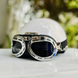 Thumbnail Mũ bảo hiểm nửa đầu Rona hali viền bạc kèm kính phi công bạc tại Nón Trùm 3