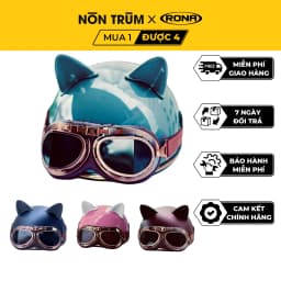 Thumbnail Mũ bảo hiểm nửa đầu Rona haly luxury kèm kính phi công đồng tặng tai mèo cho nam và nữ đi xe máy 1