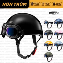 Thumbnail Mũ bảo hiểm nửa đầu Rona haly viền bạc kèm kính phi công bạc cho nam và nữ đi xe máy 1