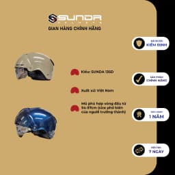 Thumbnail Mũ bảo hiểm nửa đầu SUNDA 135D giấu kính tháo lót tiện lợi thời trang 3