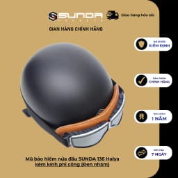 Thumbnail Mũ bảo hiểm nửa đầu SUNDA 136 Halya kèm kính phi công - Đen nhám 1