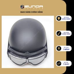 Thumbnail Mũ bảo hiểm nửa đầu SUNDA 136 Halya kèm kính phi công - Đen nhám 2