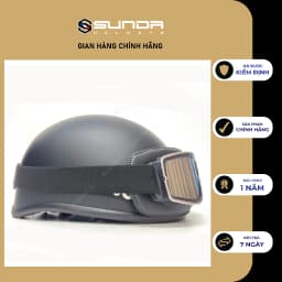Thumbnail Mũ bảo hiểm nửa đầu SUNDA 136 Halya kèm kính phi công - Đen nhám 3