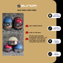 Thumbnail Mũ bảo hiểm nửa đầu SUNDA HALYA kèm kính phi công viền da cao cấp 3