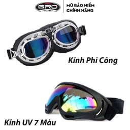 Thumbnail Mũ bảo hiểm nửa đầu thời trang, cao cấp GRO nhiều màu, kèm kính UV, phi công freesize 55-61cm 4