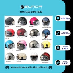 Thumbnail Mũ nón bảo hiểm nửa đầu Sunda 136 mẫu mới nhiều màu chính hãng có kính 2
