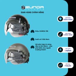 Thumbnail Mũ nón bảo hiểm nửa đầu Sunda 136 mẫu mới nhiều màu chính hãng có kính 3