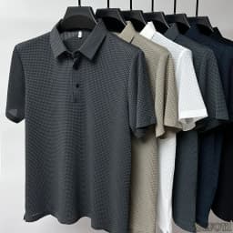 Thumbnail Nam Ice Silk Polo Áo Sơ Mi Tay Ngắn Áo Thun Công Sở Nút Cổ Áo Màu Trơn Paul Rời Top Kemeja Baju Lelaki XC2522 3