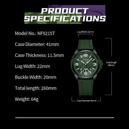 Thumbnail Naviforce 9215T Nam Thương Hiệu Sang Trọng Chống Thấm Nước Ngày Tuần Cao Su Thể Thao Quân Đội Đồng Hồ Thạch Anh 2