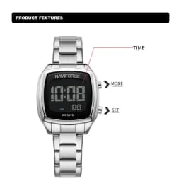 Thumbnail Naviforce Nữ Đồng Hồ Điện Tử LCD Màn Hình Kỹ Thuật Số Dạ Quang Đồng Hồ Đeo Tay Nữ 3ATM Dây Thép Chống Thấm Nước Đồng Hồ Nữ 4