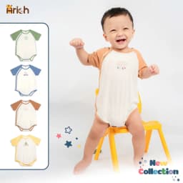 Thumbnail Newborn - 18 tháng , Body chip cộc tay cài lệch Arich phối hình in cho bé trai, bé gái 1