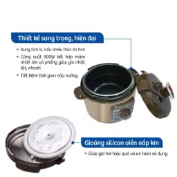Thumbnail Nồi áp suất điện BlueStone PCB-5629 5L - Công suất 900W - 6 chế độ nấu 2