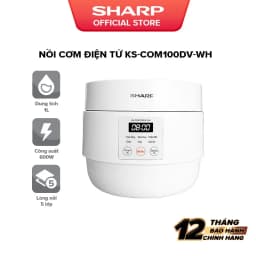 Thumbnail Nồi Cơm Điện Sharp KS-COM100DV-WH 1L 600W [Hẹn giờ, mâm nhiệt 3D, 6 chức năng nấu 2