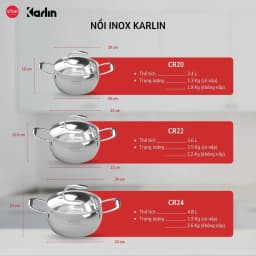 Thumbnail Nồi Inox 316 Size 20 - 22 - 24 Đáy 5 Lớp KARLIN CR20 - CR22 - CR24_Chống Dính Tự Thân [Snap Kitchen] 2