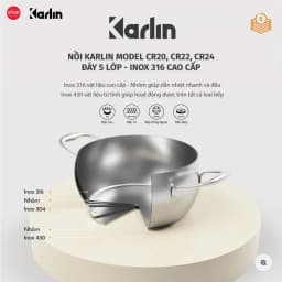 Thumbnail Nồi Inox 316 Size 20 - 22 - 24 Đáy 5 Lớp KARLIN CR20 - CR22 - CR24_Chống Dính Tự Thân [Snap Kitchen] 4