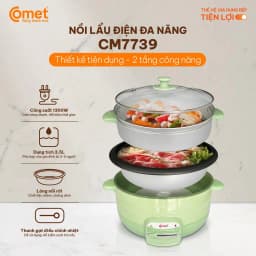 Thumbnail Nồi lẩu điện 3.5L kèm xửng hấp lòng nồi tráng chống dính màu xanh bơ COMET - CM7739 1
