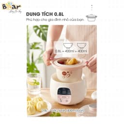 Thumbnail Nồi Nấu Cháo Chậm 0.8L BEAR Nồi Nấu Chậm Nồi Chưng Yến Cách Thuỷ Nồi Nấu Cháo Cho Bé Nấu Chậm Đậm Dưỡng Chất SUBE001 3