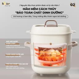 Thumbnail Nồi Nấu Cháo Chậm BEAR 1.6L 6 Chế Độ Ninh Nấu Hầm Chưng Yến Hấp Cách Thuỷ Tiện Lợi Giữ Chất Dinh Dưỡng SB-NNC16 2