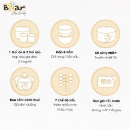 Thumbnail Nồi Nấu Cháo Chậm BEAR 1.6L Nồi Nấu Chậm Cho Bé 7 Chế Độ Nồi Chưng Yến Hấp Hầm Canh Súp Chè Giữ Ấm Bản TViệt SUBE002 4