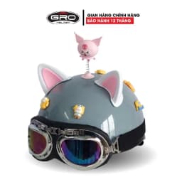 Thumbnail Nón Bảo Hiểm Nửa Đầu gắn Kính Phi Công tai mèo, Charm 3D Dễ Thương kèm phụ Kiện Kuromi Gắn Mũ giá rẻ cho nam và nữ 1