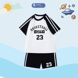 Thumbnail Đồ bộ bé gái, bé trai phối viền in Basketball City 23 - Quần áo cho bé chất liệu thun cotton - Loza Kids BF255 2