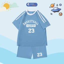 Thumbnail Đồ bộ bé gái, bé trai phối viền in Basketball City 23 - Quần áo cho bé chất liệu thun cotton - Loza Kids BF255 3