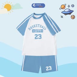 Thumbnail Đồ bộ bé gái, bé trai phối viền in Basketball City 23 - Quần áo cho bé chất liệu thun cotton - Loza Kids BF255 4