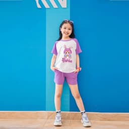 Thumbnail Đồ bộ bé gái in hình Baby Three - Quần áo cộc bé gái mùa hè cân nặng từ 15-40kg- Loza Kids BD030 2