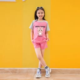 Thumbnail Đồ bộ bé gái in hình Baby Three - Quần áo cộc bé gái mùa hè cân nặng từ 15-40kg- Loza Kids BD030 3