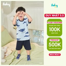 Thumbnail Đồ bộ bé trai ILABY bộ thun cộc hè in hình cá voi sắc nét cổ tròn phối màu [3249] 1