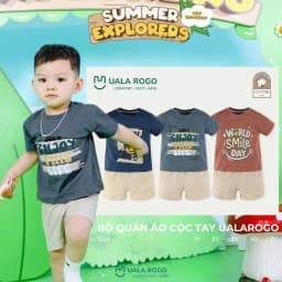 Thumbnail Đồ bộ bé trai Ualarogo 1-5 tuổi cộc tay vải Cotton sớ gỗ co giãn mềm mại thoáng khí 3826 2