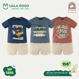 Thumbnail Đồ bộ bé trai Ualarogo 1-5 tuổi cộc tay vải Cotton sớ gỗ co giãn mềm mại thoáng khí 3826 3