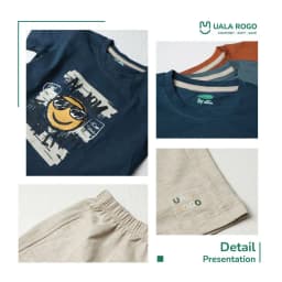 Thumbnail Đồ bộ bé trai Ualarogo 1-5 tuổi cộc tay vải Cotton sớ gỗ co giãn mềm mại thoáng khí 3826 4