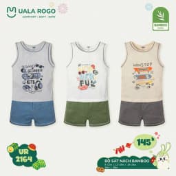 Thumbnail Đồ bộ bé trai Ualarogo 9 tháng - 4 tuổi ba lỗ sát nách vải Sợi tre Bamboo mềm mịn thấm hút 2164 3